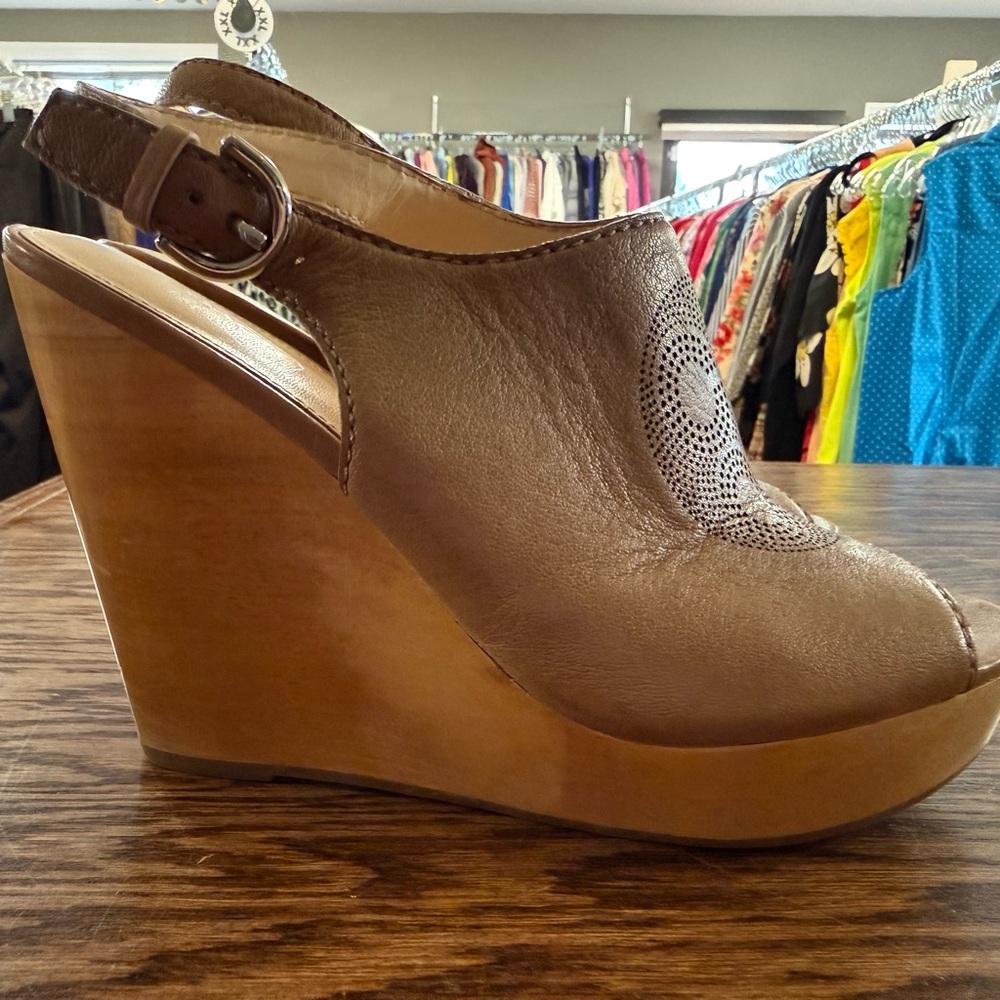 Coach Tan Leather Wedge Sandals